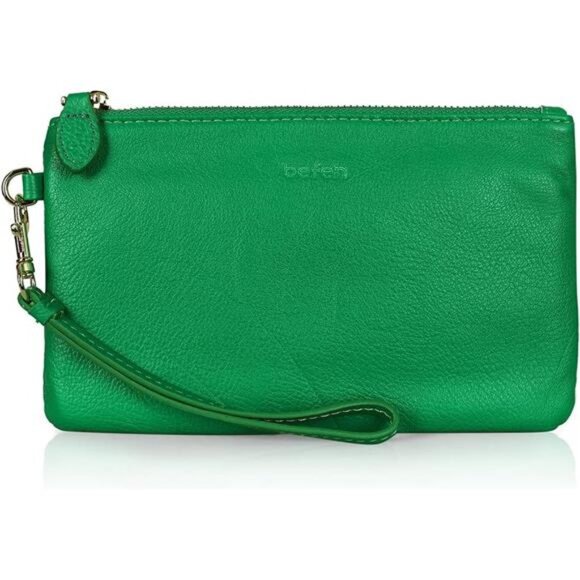 Women's Genuine Italian Leather Wristlet Kelly Green